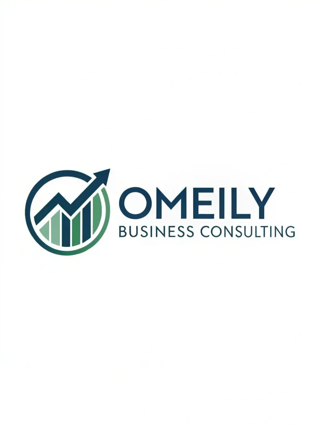 A modern logo for Omeily Business Consulting, featuring a stylized graph and professional color scheme, symbolizing growth and strategic advice.